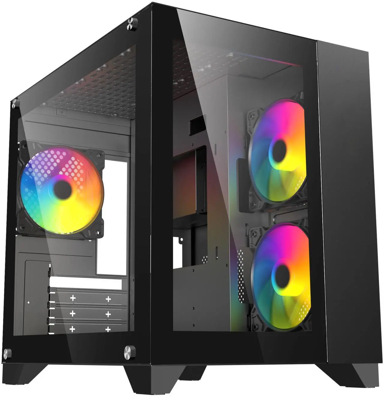 Alt view image 3 of 11 - DIYPC ARGB-Q3.R2-BK Black USB3.0 /Type C Tempered Glass Micro ATX Gaming Computer Case w/ Dual Tempered Glass Panel and 3 x ARGB Fans (Pre-Installed)