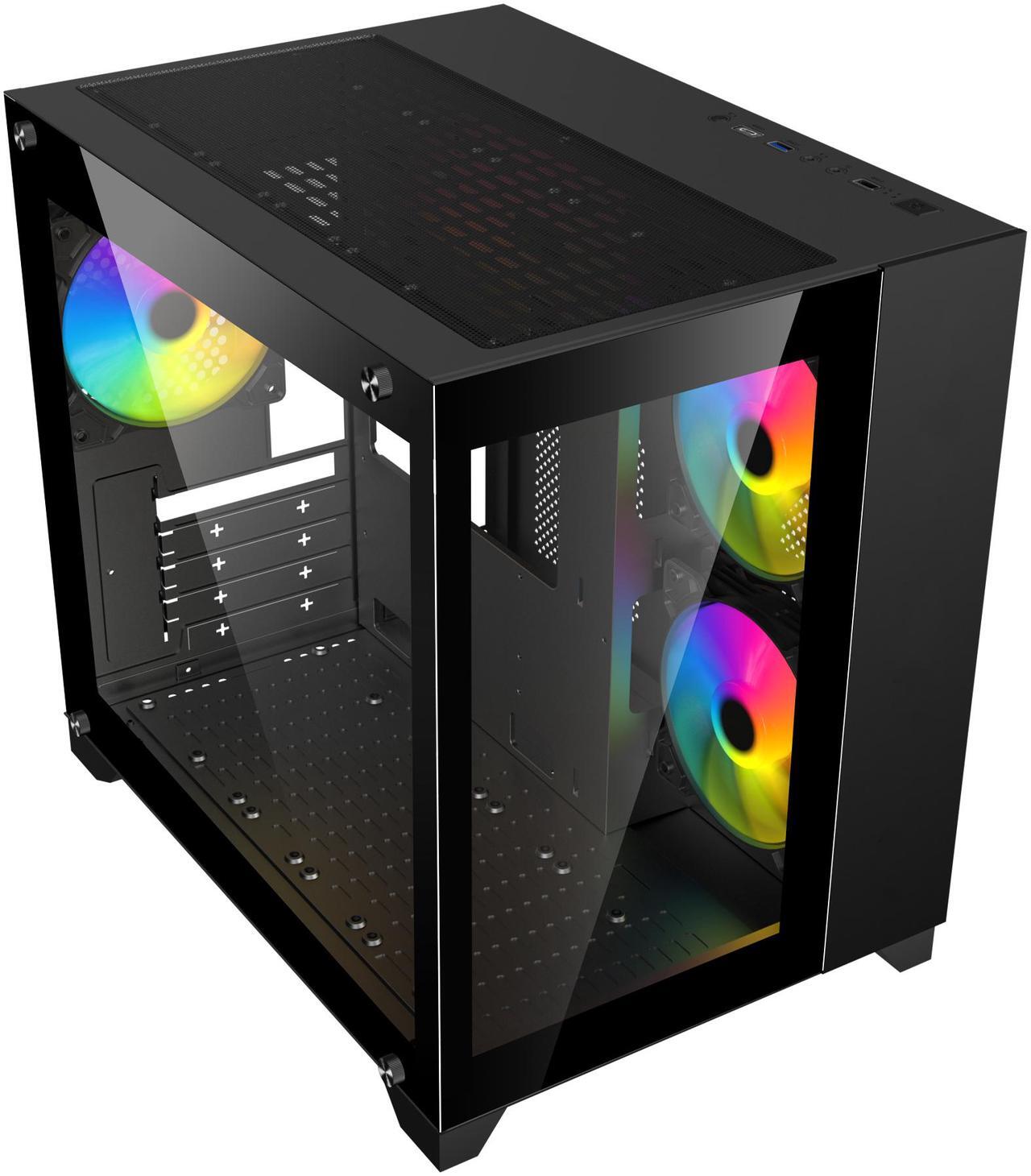 Alt view image 10 of 11 - DIYPC ARGB-Q3.R2-BK Black USB3.0 /Type C Tempered Glass Micro ATX Gaming Computer Case w/ Dual Tempered Glass Panel and 3 x ARGB Fans (Pre-Installed)