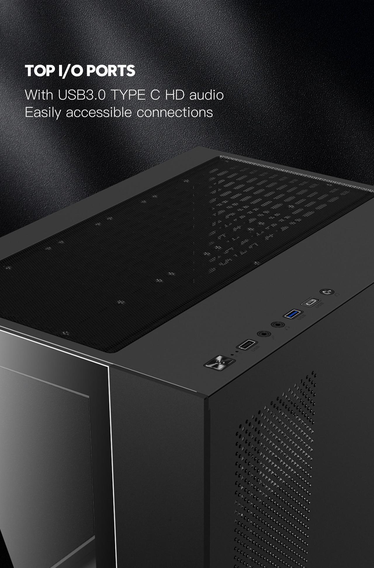 Alt view image 5 of 11 - DIYPC ARGB-Q3.R2-BK Black USB3.0 /Type C Tempered Glass Micro ATX Gaming Computer Case w/ Dual Tempered Glass Panel and 3 x ARGB Fans (Pre-Installed)