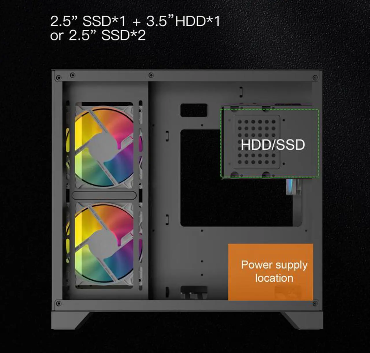 Alt view image 8 of 11 - DIYPC ARGB-Q3.R2-BK Black USB3.0 /Type C Tempered Glass Micro ATX Gaming Computer Case w/ Dual Tempered Glass Panel and 3 x ARGB Fans (Pre-Installed)