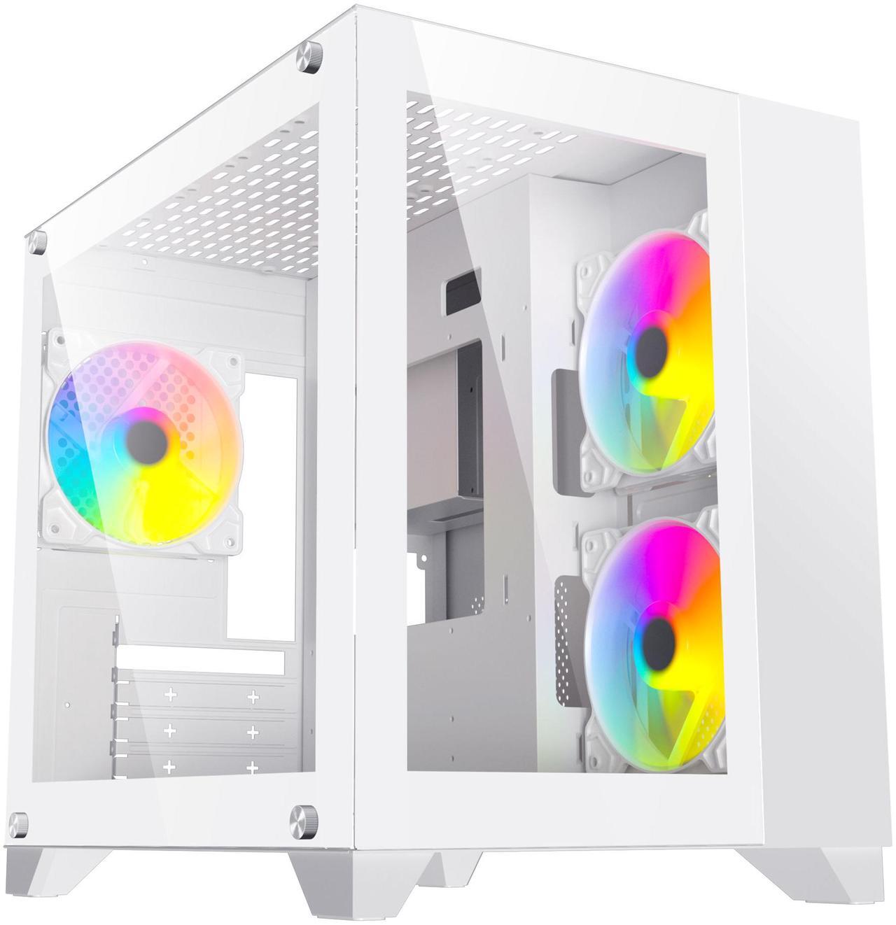 Alt view image 3 of 12 - DIYPC ARGB-Q3.R2-W White USB3.0 / Type C Tempered Glass Micro ATX Gaming Computer Case w/ Dual Tempered Glass Panel and 3 x ARGB Fans (Pre-Installed)
