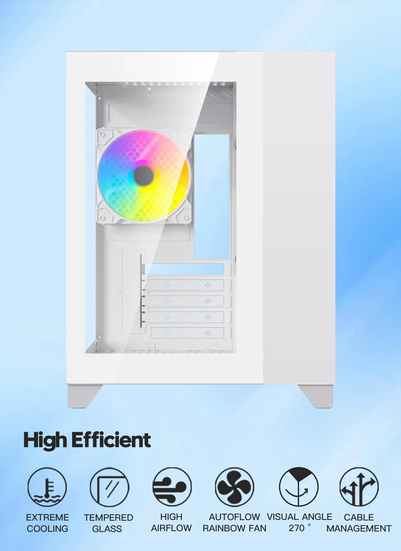 Alt view image 4 of 12 - DIYPC ARGB-Q3.R2-W White USB3.0 / Type C Tempered Glass Micro ATX Gaming Computer Case w/ Dual Tempered Glass Panel and 3 x ARGB Fans (Pre-Installed)