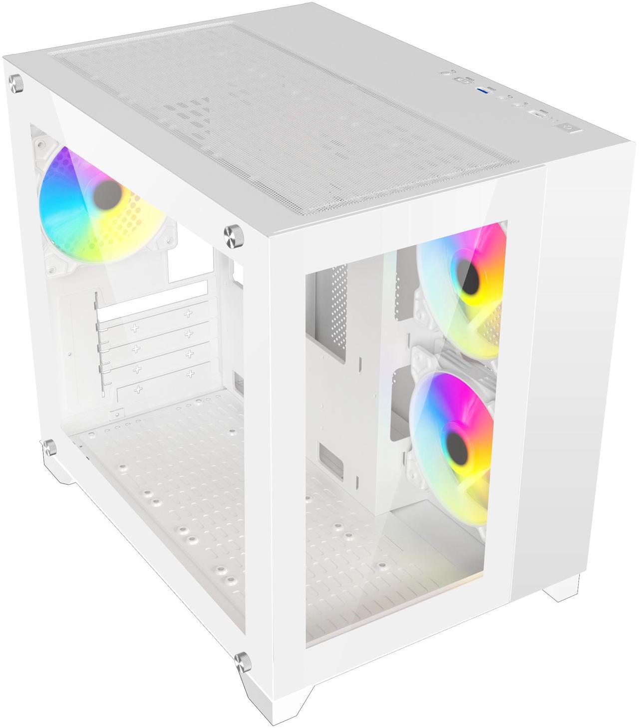 Alt view image 10 of 12 - DIYPC ARGB-Q3.R2-W White USB3.0 / Type C Tempered Glass Micro ATX Gaming Computer Case w/ Dual Tempered Glass Panel and 3 x ARGB Fans (Pre-Installed)