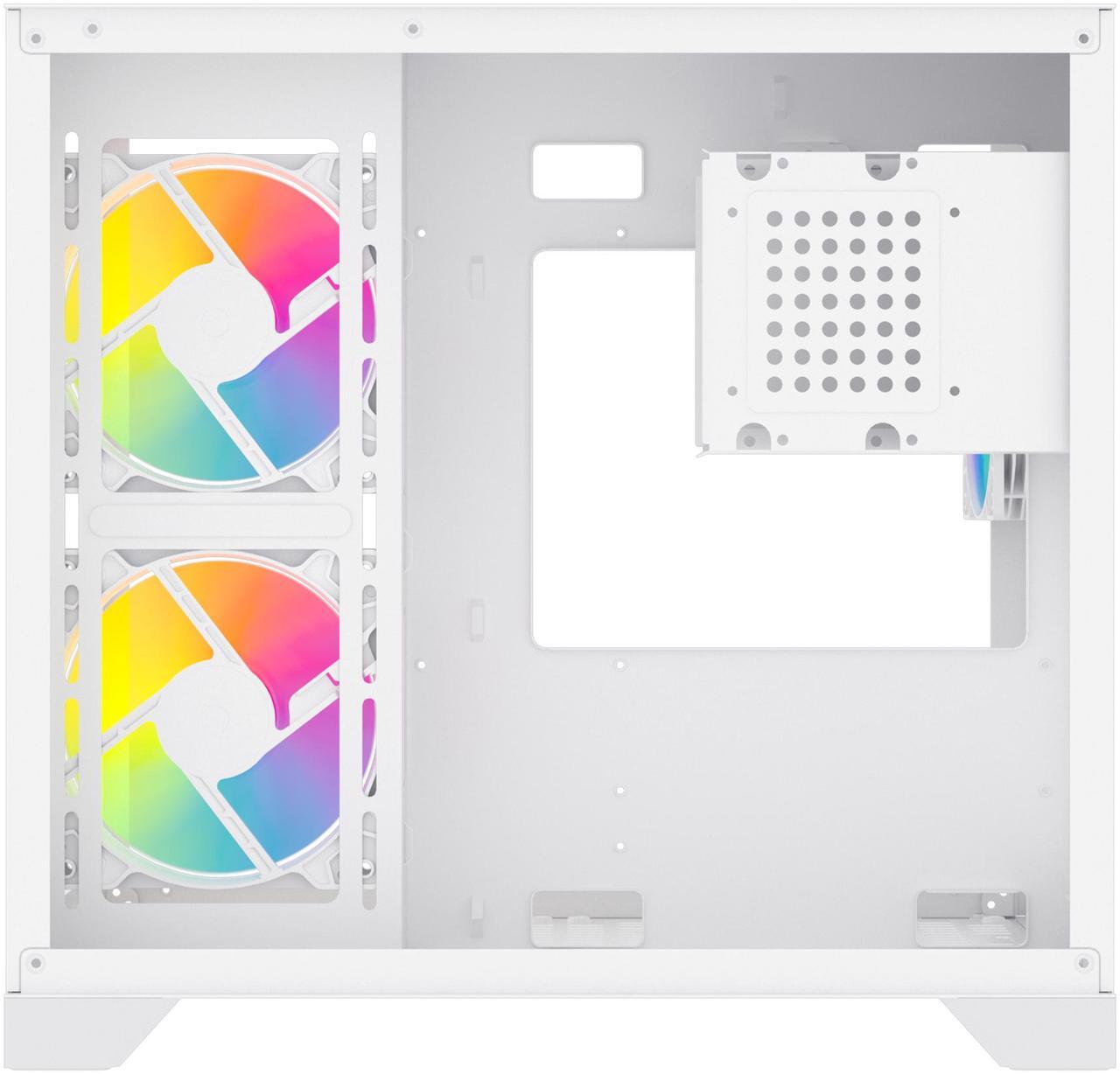 Alt view image 12 of 12 - DIYPC ARGB-Q3.R2-W White USB3.0 / Type C Tempered Glass Micro ATX Gaming Computer Case w/ Dual Tempered Glass Panel and 3 x ARGB Fans (Pre-Installed)