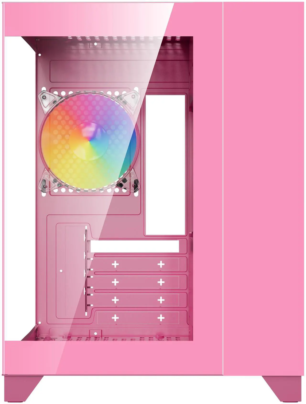 Alt view image 3 of 4 - DIYPC ARGB-Q1.V2-P Pink USB3.0 Tempered Glass Micro ATX Gaming Computer Case w/ Dual Tempered Glass Panel and 3 x ARGB 120mm Fans (Pre-Installed)