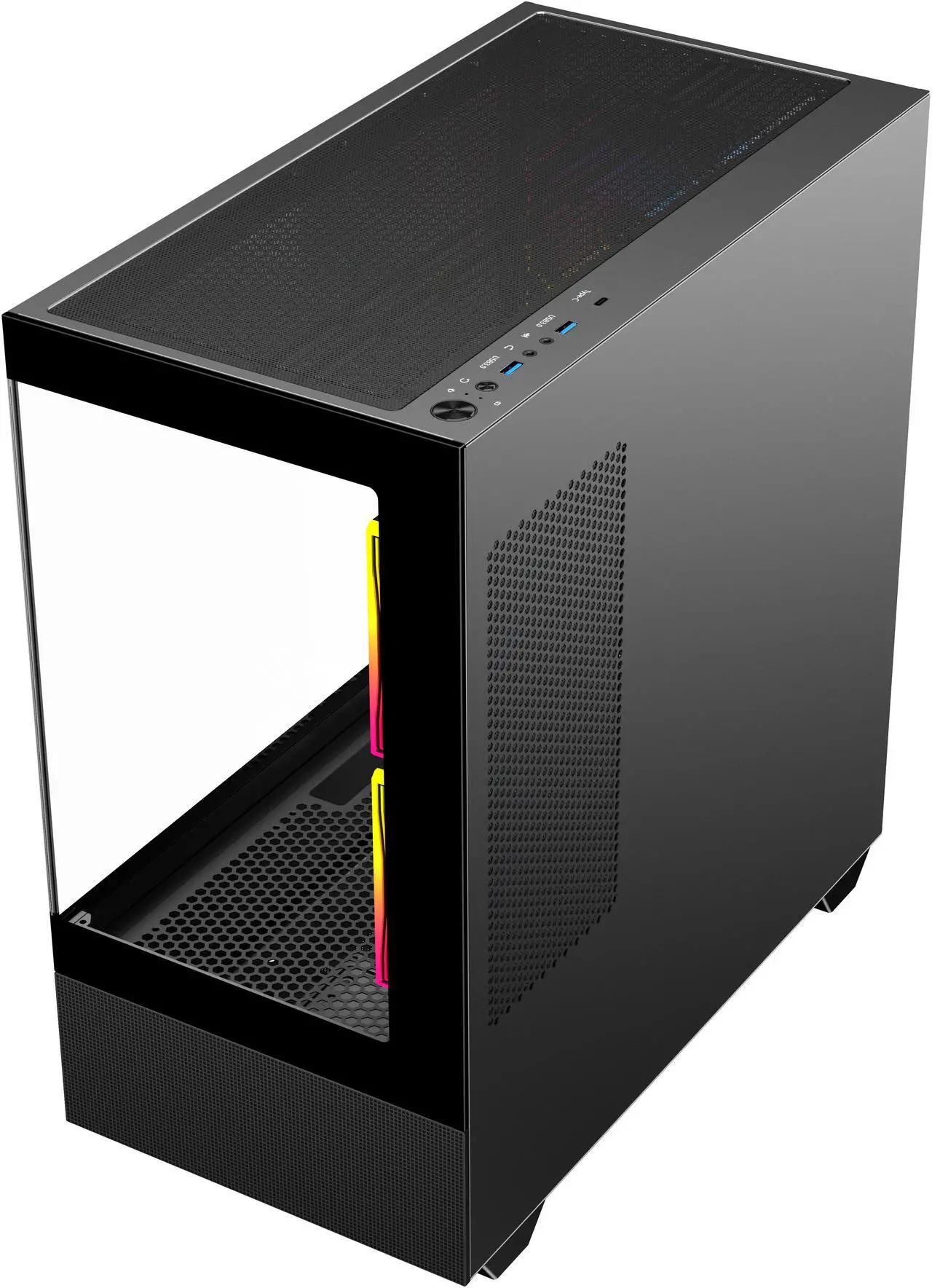 Alt view image 11 of 12 - DIYPC ARGB-N5-BK Black USB3.0 / Type C ATX Mid Tower Gaming Computer Case w/2 x Tempered Glass Side Panel and 3 x ARGB PWM Fans Pre-Installed, Support BTF Back Plug MB