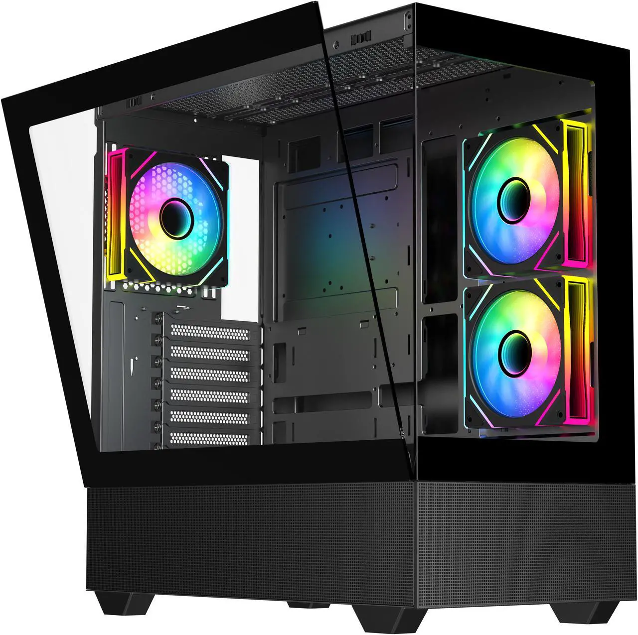 Alt view image 9 of 12 - DIYPC ARGB-N5-BK Black USB3.0 / Type C ATX Mid Tower Gaming Computer Case w/2 x Tempered Glass Side Panel and 3 x ARGB PWM Fans Pre-Installed, Support BTF Back Plug MB