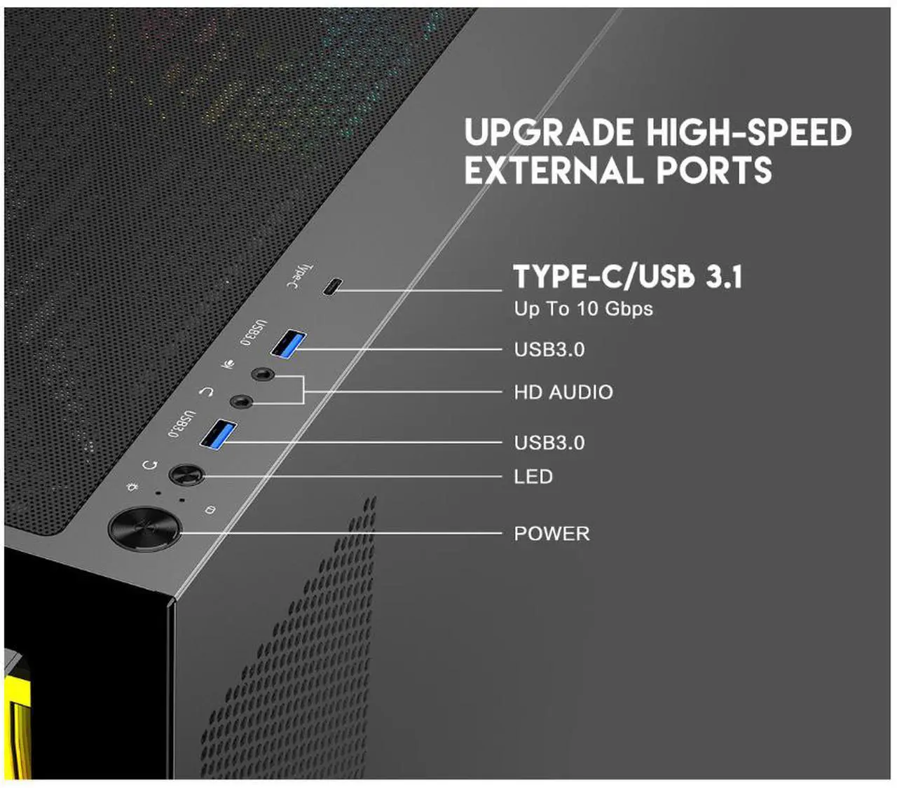 Alt view image 4 of 12 - DIYPC ARGB-N5-BK Black USB3.0 / Type C ATX Mid Tower Gaming Computer Case w/2 x Tempered Glass Side Panel and 3 x ARGB PWM Fans Pre-Installed, Support BTF Back Plug MB