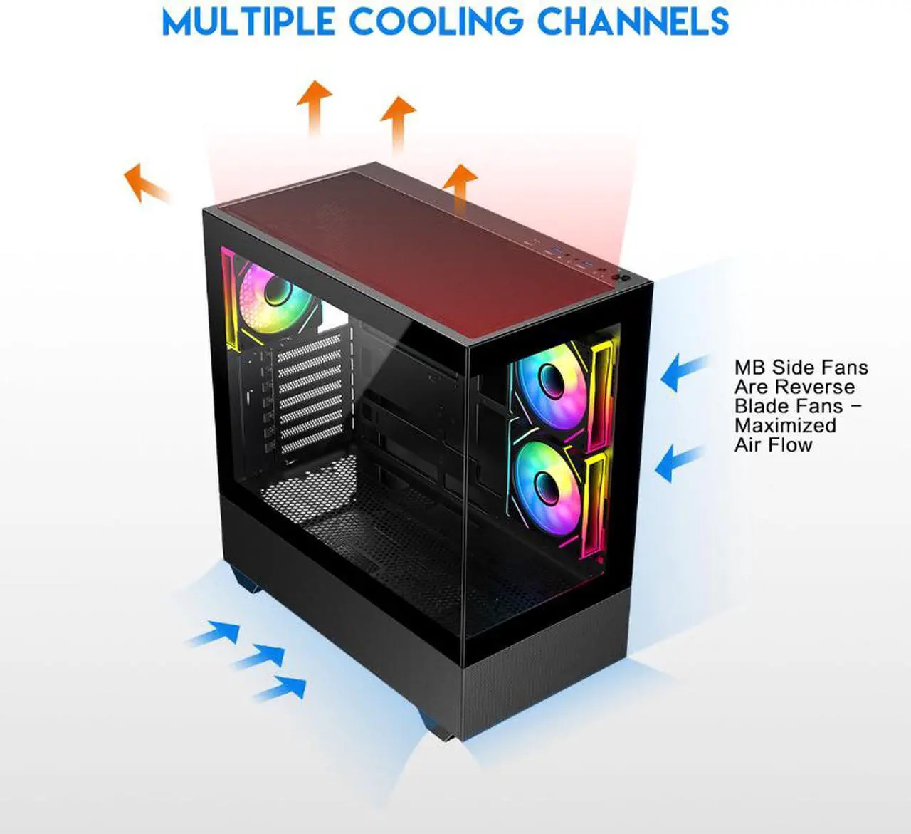Alt view image 6 of 12 - DIYPC ARGB-N5-BK Black USB3.0 / Type C ATX Mid Tower Gaming Computer Case w/2 x Tempered Glass Side Panel and 3 x ARGB PWM Fans Pre-Installed, Support BTF Back Plug MB