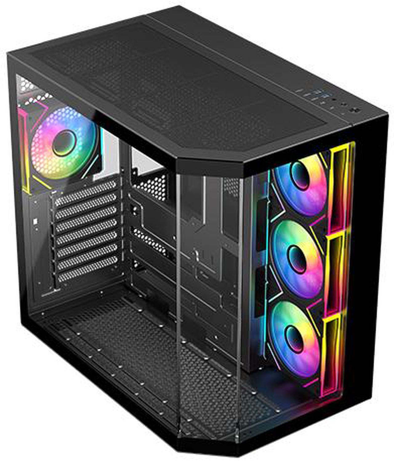 Alt view image 3 of 15 - DIYPC ARGB-N3-BK Black USB3.0/ Type C Tempered Glass E-ATX /ATX Gaming Computer Case w/ 3 x Tempered Glass Panel and 4 x ARGB PWM Fans (Pre-Installed). Support  BTF Back Plug MB