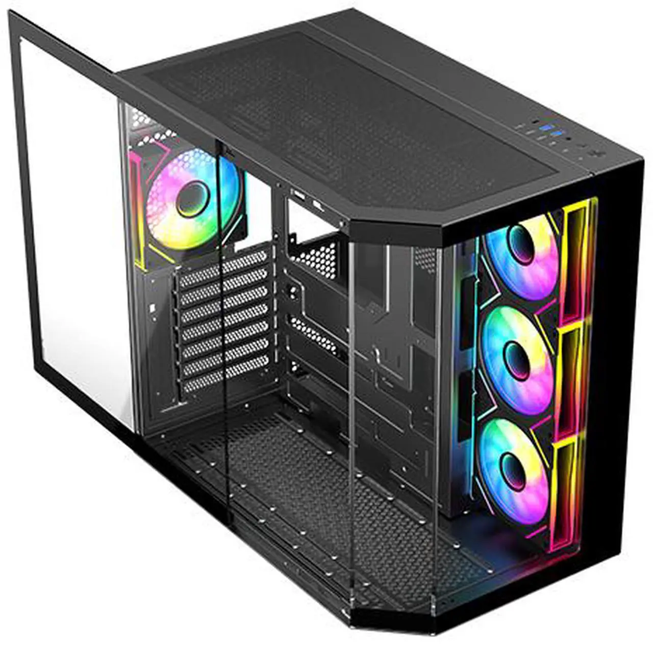 Alt view image 10 of 15 - DIYPC ARGB-N3-BK Black USB3.0/ Type C Tempered Glass E-ATX /ATX Gaming Computer Case w/ 3 x Tempered Glass Panel and 4 x ARGB PWM Fans (Pre-Installed). Support  BTF Back Plug MB