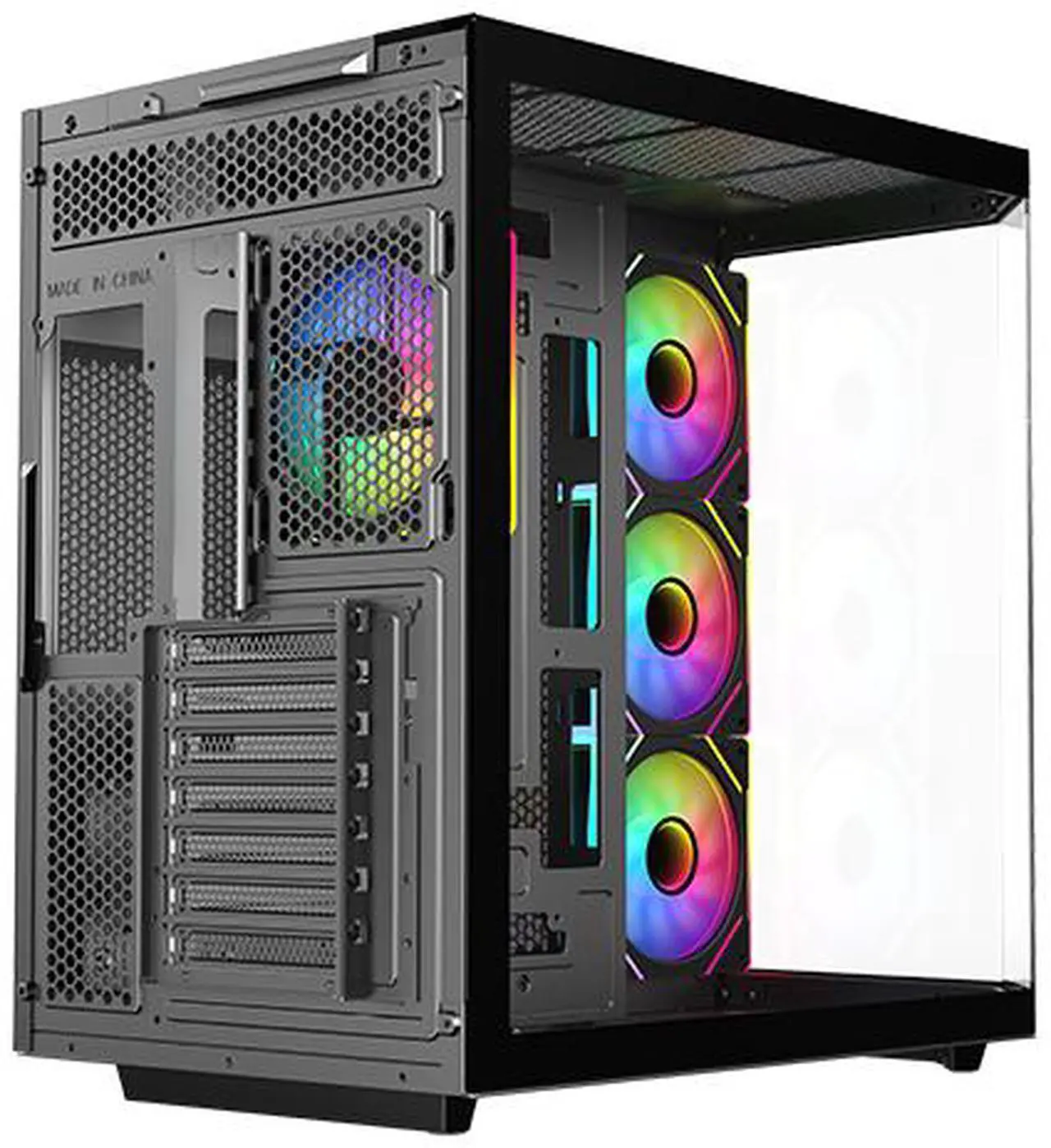 Alt view image 13 of 15 - DIYPC ARGB-N3-BK Black USB3.0/ Type C Tempered Glass E-ATX /ATX Gaming Computer Case w/ 3 x Tempered Glass Panel and 4 x ARGB PWM Fans (Pre-Installed). Support  BTF Back Plug MB