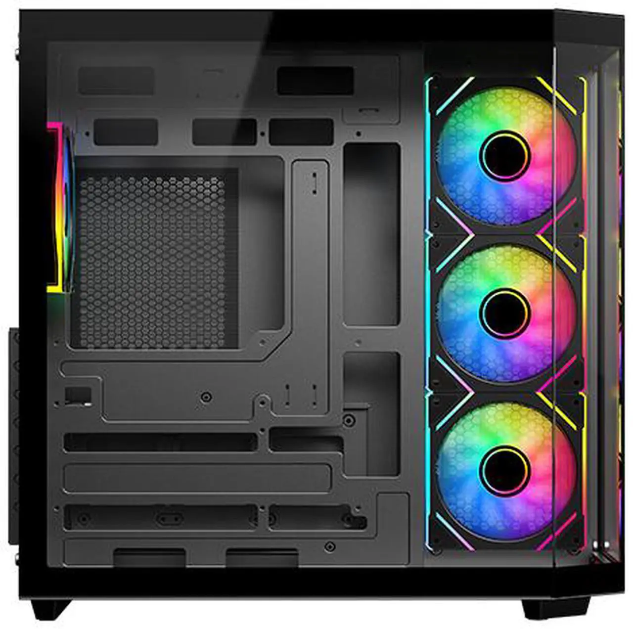 Alt view image 14 of 15 - DIYPC ARGB-N3-BK Black USB3.0/ Type C Tempered Glass E-ATX /ATX Gaming Computer Case w/ 3 x Tempered Glass Panel and 4 x ARGB PWM Fans (Pre-Installed). Support  BTF Back Plug MB