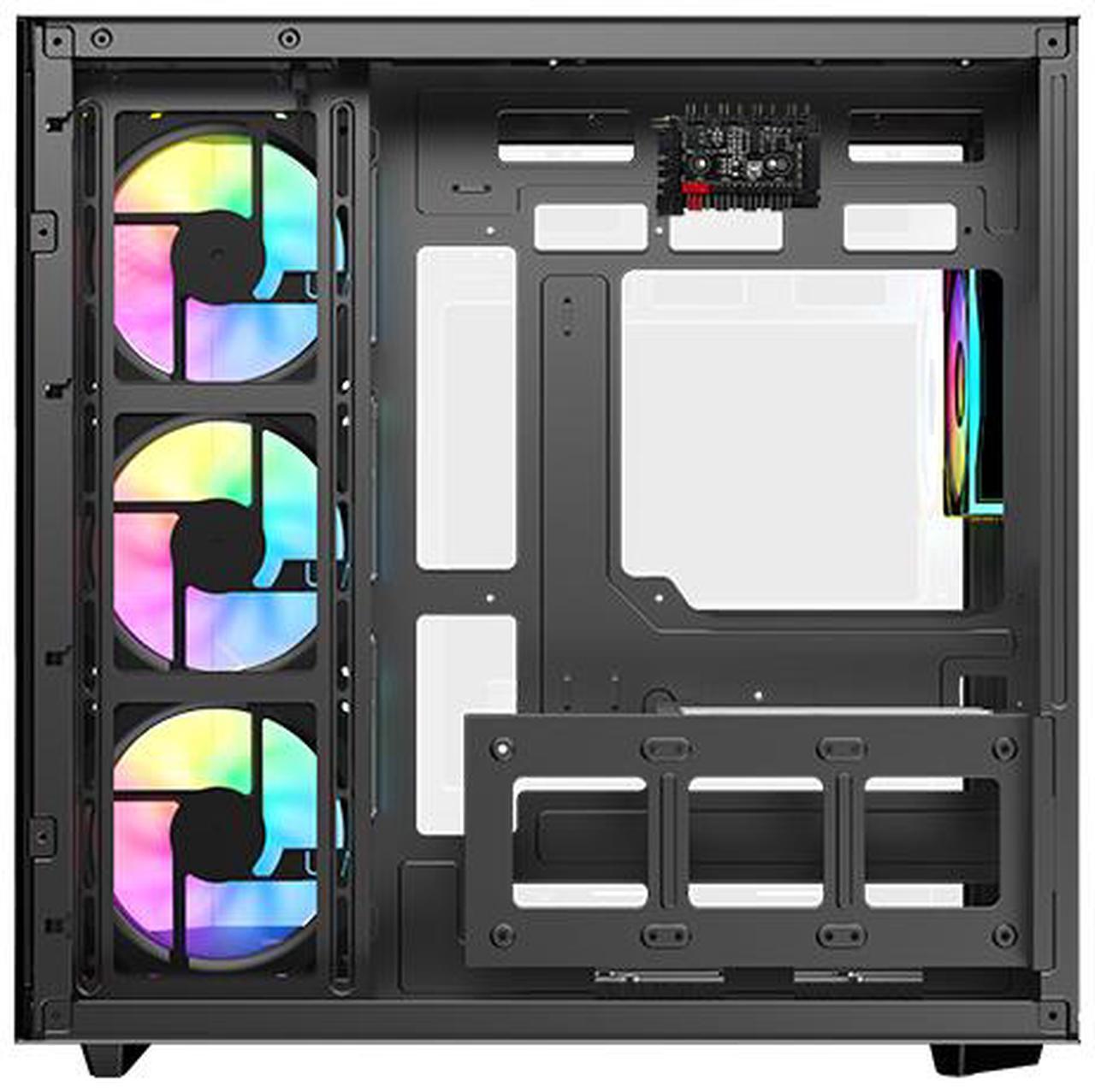Alt view image 15 of 15 - DIYPC ARGB-N3-BK Black USB3.0/ Type C Tempered Glass E-ATX /ATX Gaming Computer Case w/ 3 x Tempered Glass Panel and 4 x ARGB PWM Fans (Pre-Installed). Support  BTF Back Plug MB