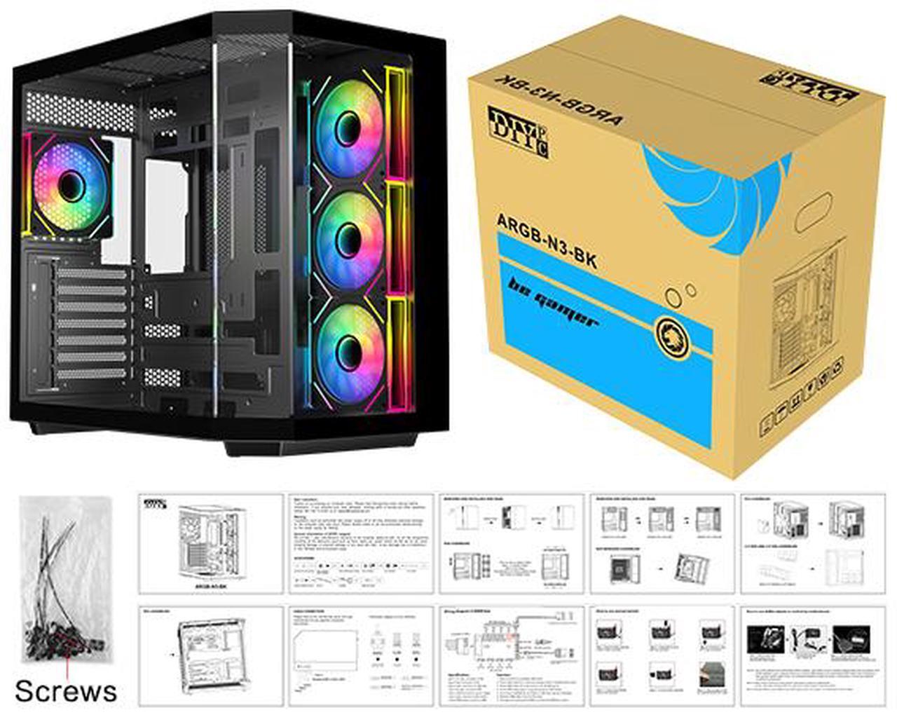 Alt view image 16 of 15 - DIYPC ARGB-N3-BK Black USB3.0/ Type C Tempered Glass E-ATX /ATX Gaming Computer Case w/ 3 x Tempered Glass Panel and 4 x ARGB PWM Fans (Pre-Installed). Support  BTF Back Plug MB