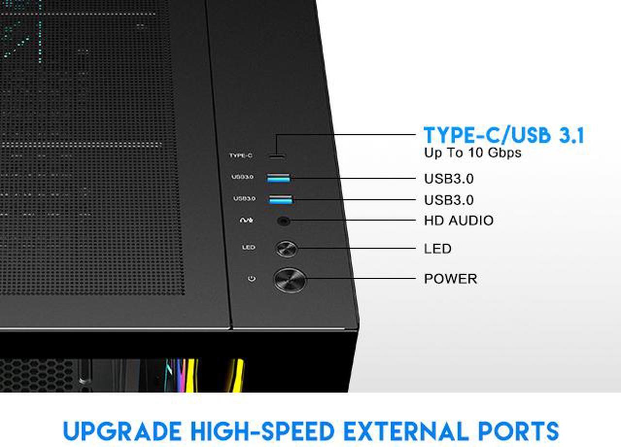 Alt view image 5 of 15 - DIYPC ARGB-N3-BK Black USB3.0/ Type C Tempered Glass E-ATX /ATX Gaming Computer Case w/ 3 x Tempered Glass Panel and 4 x ARGB PWM Fans (Pre-Installed). Support  BTF Back Plug MB