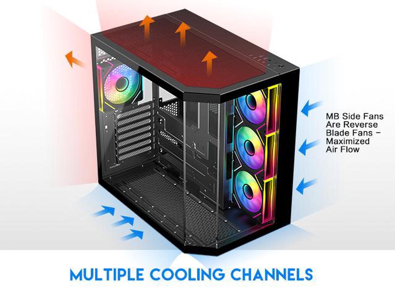 Alt view image 7 of 15 - DIYPC ARGB-N3-BK Black USB3.0/ Type C Tempered Glass E-ATX /ATX Gaming Computer Case w/ 3 x Tempered Glass Panel and 4 x ARGB PWM Fans (Pre-Installed). Support  BTF Back Plug MB