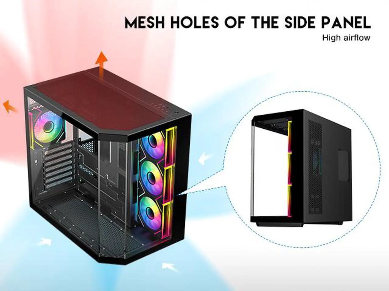 Alt view image 9 of 15 - DIYPC ARGB-N3-BK Black USB3.0/ Type C Tempered Glass E-ATX /ATX Gaming Computer Case w/ 3 x Tempered Glass Panel and 4 x ARGB PWM Fans (Pre-Installed). Support  BTF Back Plug MB