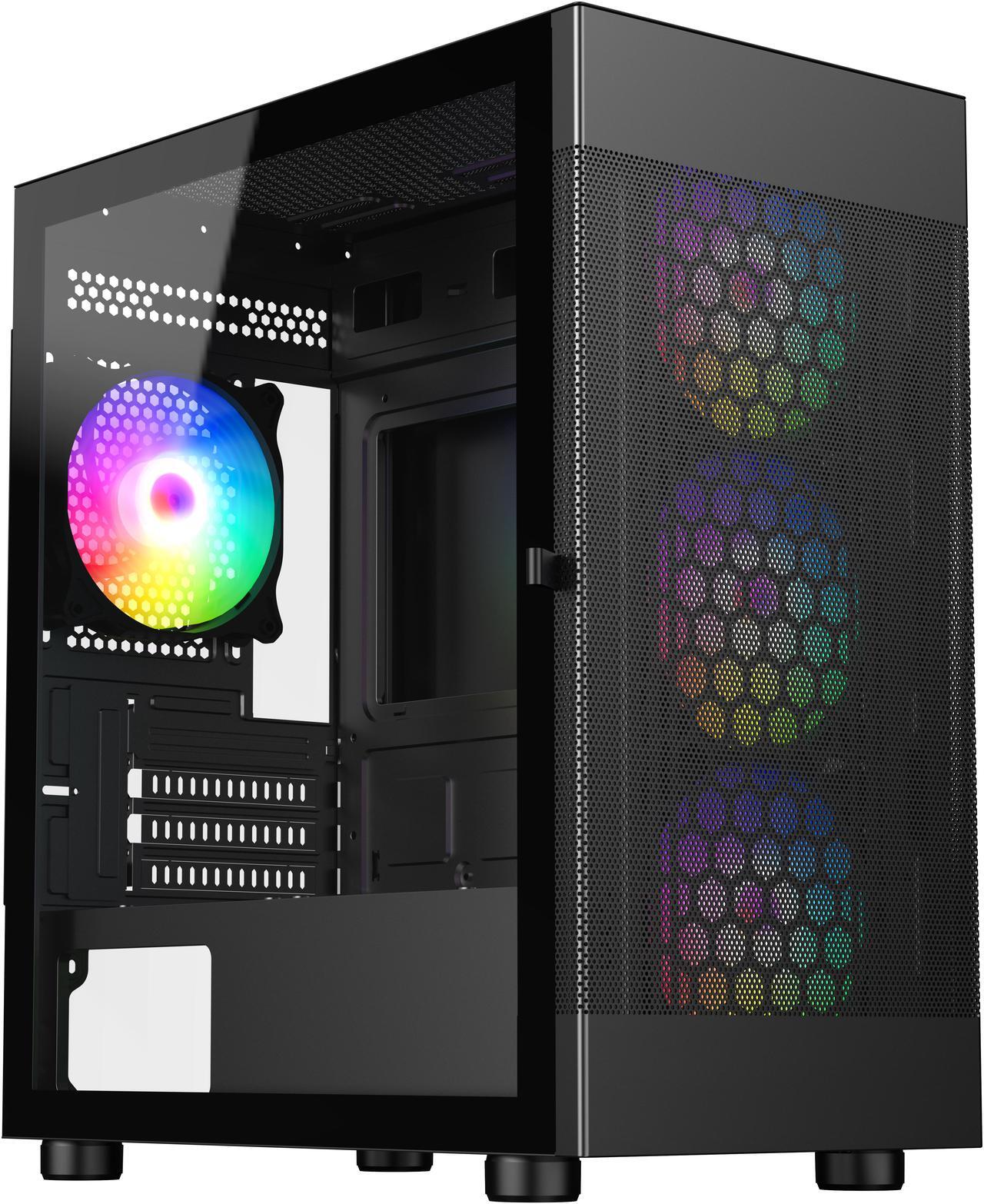 Alt view image 2 of 14 - DIYPC ARGB-G5-BK Black USB3.0 Tempered Glass Micro ATX Gaming Computer Case w/ 4 x ARGB Fans (Pre-Installed), Support 360mm AIO