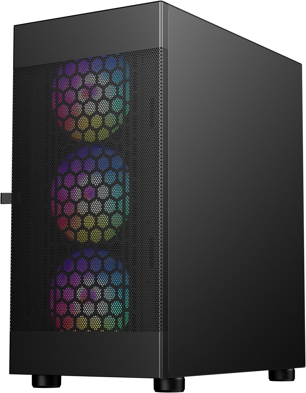 Alt view image 9 of 14 - DIYPC ARGB-G5-BK Black USB3.0 Tempered Glass Micro ATX Gaming Computer Case w/ 4 x ARGB Fans (Pre-Installed), Support 360mm AIO