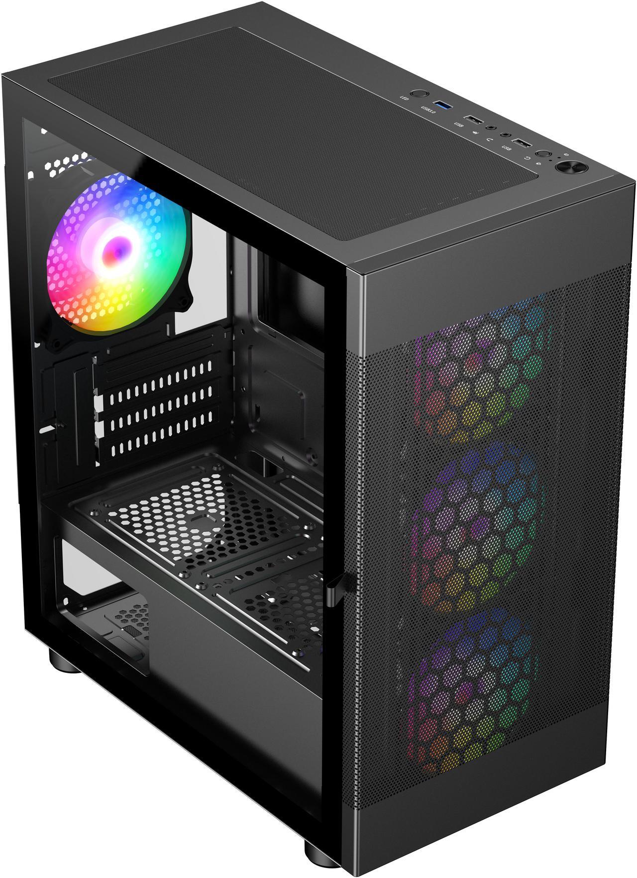 Alt view image 10 of 14 - DIYPC ARGB-G5-BK Black USB3.0 Tempered Glass Micro ATX Gaming Computer Case w/ 4 x ARGB Fans (Pre-Installed), Support 360mm AIO