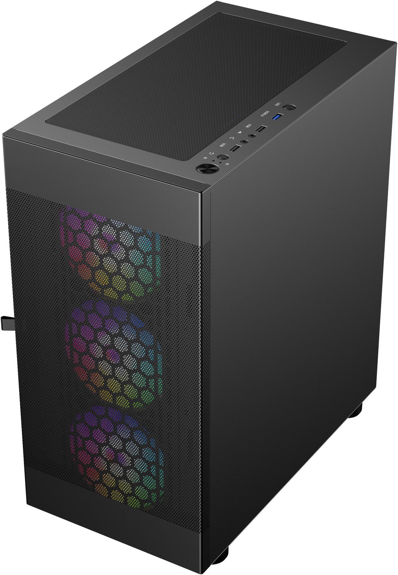 Alt view image 11 of 14 - DIYPC ARGB-G5-BK Black USB3.0 Tempered Glass Micro ATX Gaming Computer Case w/ 4 x ARGB Fans (Pre-Installed), Support 360mm AIO
