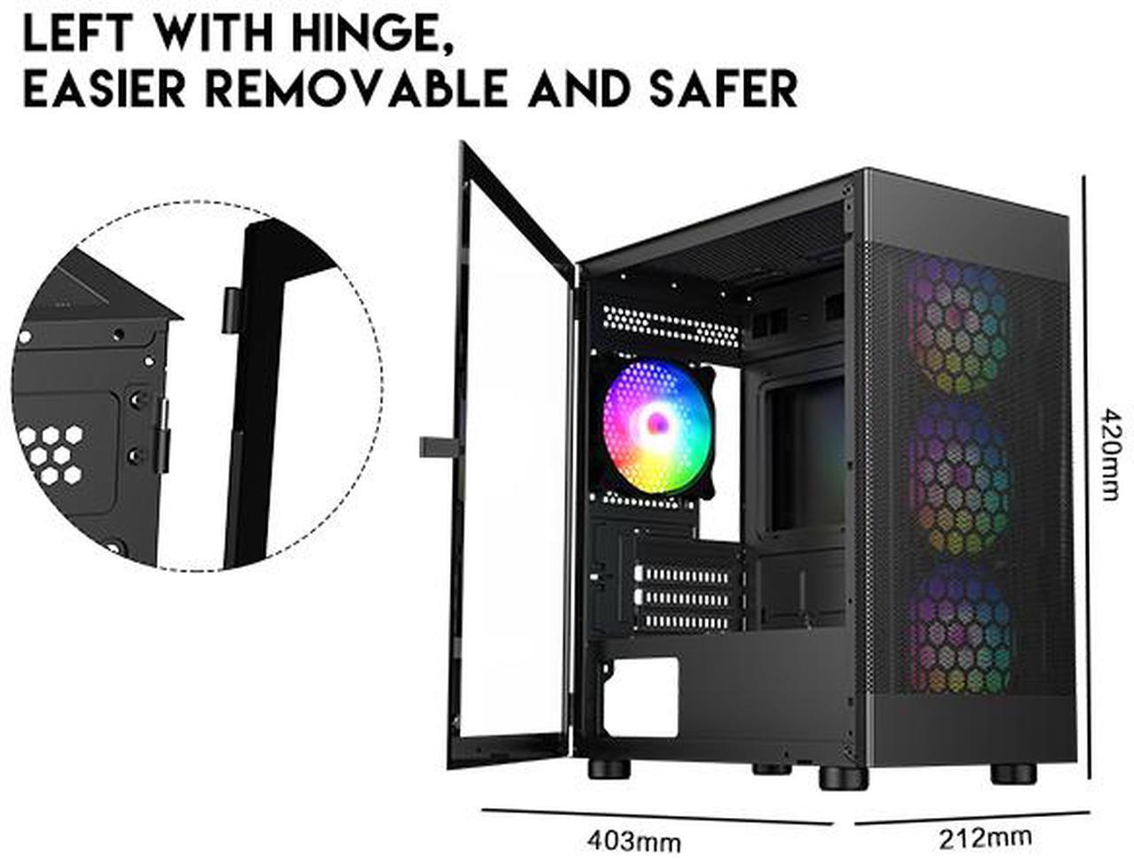 Alt view image 3 of 14 - DIYPC ARGB-G5-BK Black USB3.0 Tempered Glass Micro ATX Gaming Computer Case w/ 4 x ARGB Fans (Pre-Installed), Support 360mm AIO