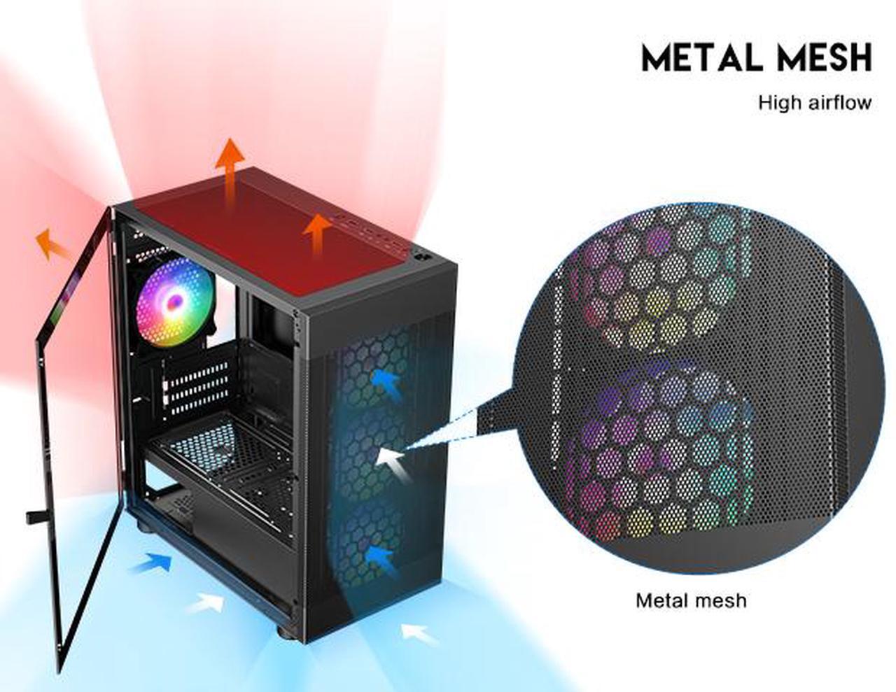 Alt view image 8 of 14 - DIYPC ARGB-G5-BK Black USB3.0 Tempered Glass Micro ATX Gaming Computer Case w/ 4 x ARGB Fans (Pre-Installed), Support 360mm AIO