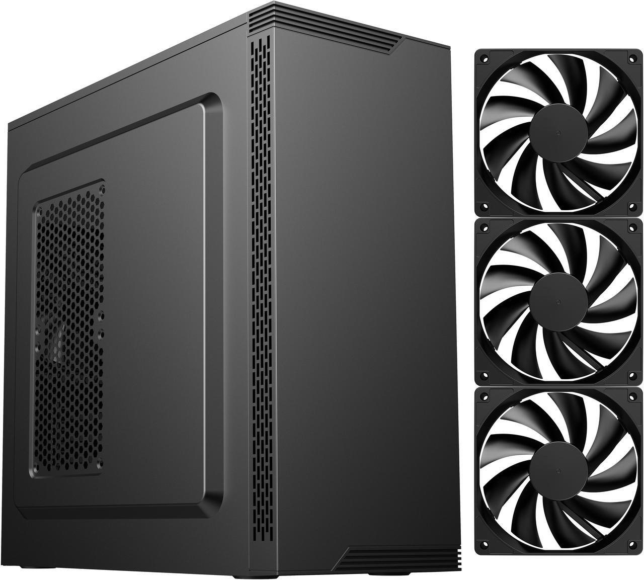 Main image of DIYPC  DIY-S05-BK Black USB3.0 Steel  ATX Mid Tower Computer Case, 3 x120mm Black Fan (2 x front, 1x Rear Pre-Installed)