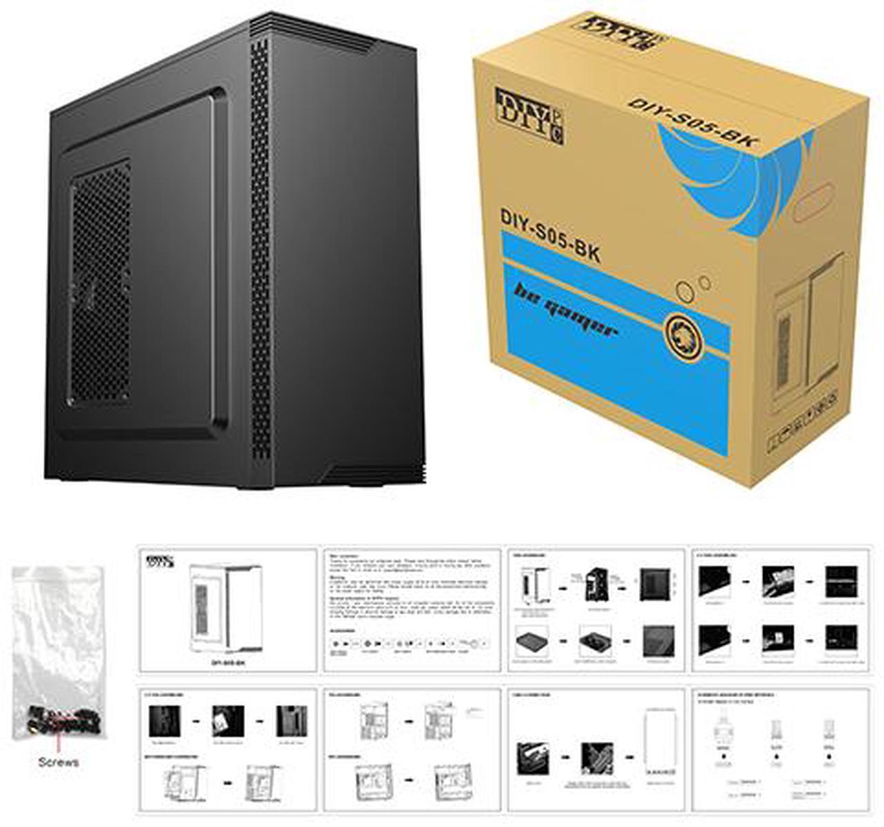 Alt view image 8 of 8 - DIYPC  DIY-S05-BK Black USB3.0 Steel  ATX Mid Tower Computer Case, 3 x120mm Black Fan (2 x front, 1x Rear Pre-Installed)