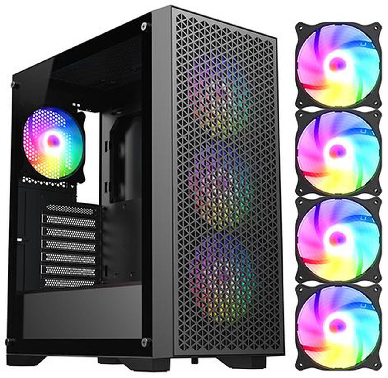 Main image of DIYPC DIY-F08-BK Black USB3.0 Tempered Glass ATX Gaming Computer Case w/ 4 x ARGB 120mm Fans (Pre-Installed)