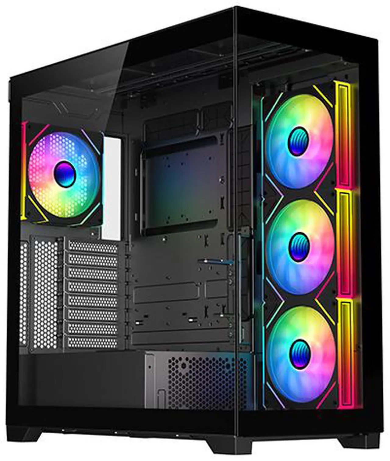 Alt view image 7 of 15 - DIYPC  Vanguard-F2-BK -Black Dual USB3.0 and Type C Tempered Glass ATX Full Tower Gaming Computer Case w/ 4 x 140mm ARGB PWM Fans (3 x MB Side, 1 x Rear) Pre-Installed. Support BTF Back Plug MB.