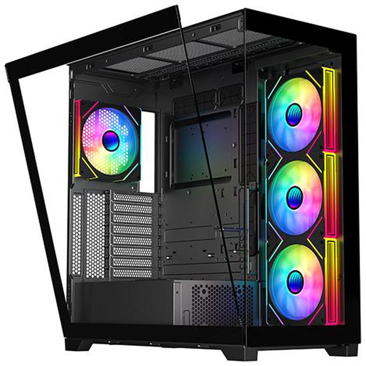 Alt view image 8 of 15 - DIYPC  Vanguard-F2-BK -Black Dual USB3.0 and Type C Tempered Glass ATX Full Tower Gaming Computer Case w/ 4 x 140mm ARGB PWM Fans (3 x MB Side, 1 x Rear) Pre-Installed. Support BTF Back Plug MB.