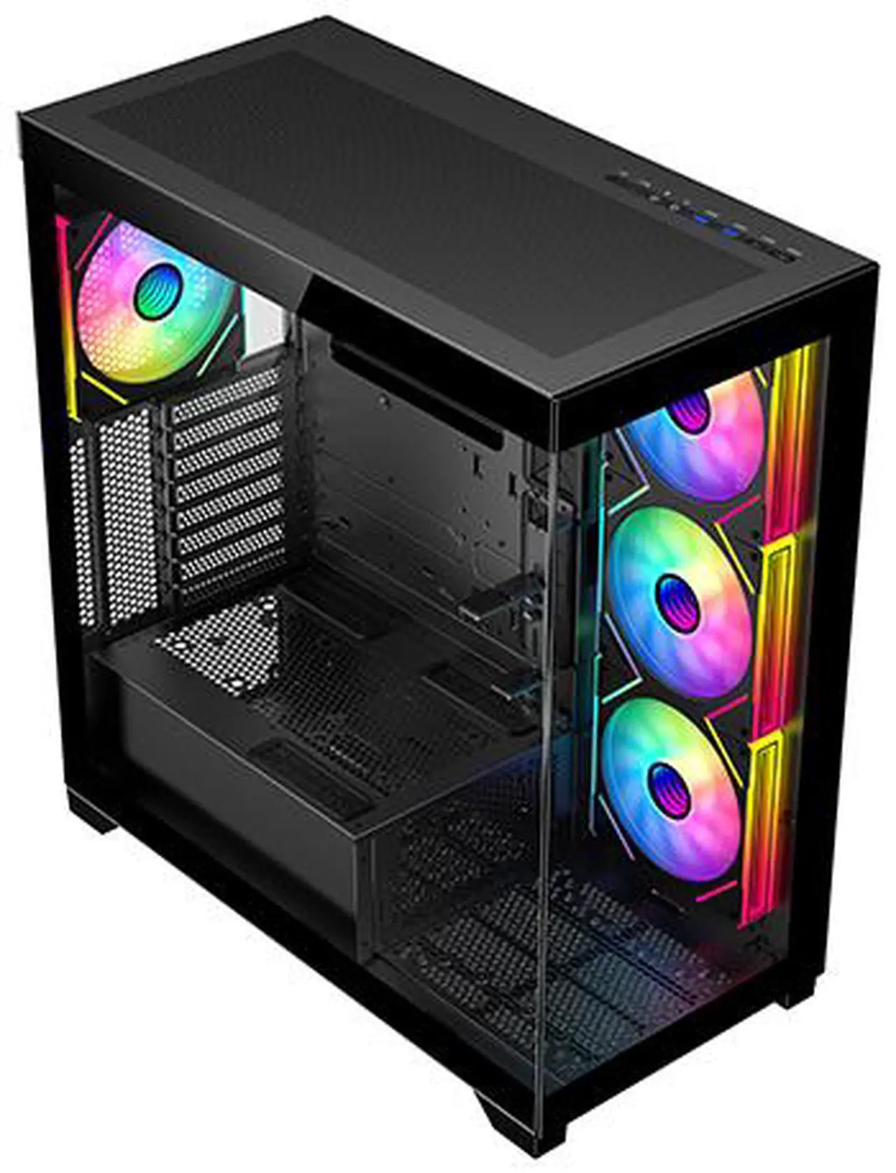 Alt view image 10 of 15 - DIYPC  Vanguard-F2-BK -Black Dual USB3.0 and Type C Tempered Glass ATX Full Tower Gaming Computer Case w/ 4 x 140mm ARGB PWM Fans (3 x MB Side, 1 x Rear) Pre-Installed. Support BTF Back Plug MB.