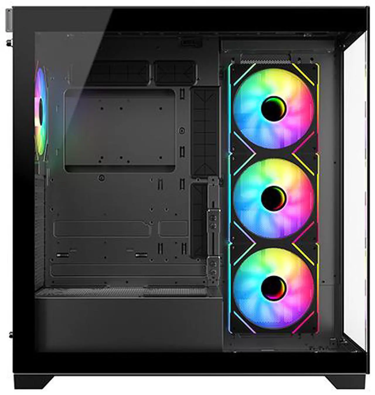 Alt view image 9 of 15 - DIYPC  Vanguard-F2-BK -Black Dual USB3.0 and Type C Tempered Glass ATX Full Tower Gaming Computer Case w/ 4 x 140mm ARGB PWM Fans (3 x MB Side, 1 x Rear) Pre-Installed. Support BTF Back Plug MB.
