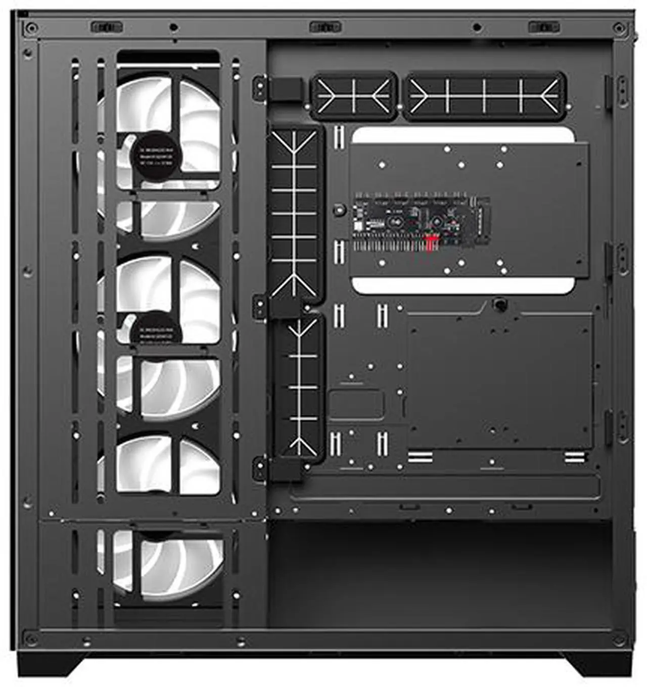 Alt view image 14 of 15 - DIYPC  Vanguard-F2-BK -Black Dual USB3.0 and Type C Tempered Glass ATX Full Tower Gaming Computer Case w/ 4 x 140mm ARGB PWM Fans (3 x MB Side, 1 x Rear) Pre-Installed. Support BTF Back Plug MB.
