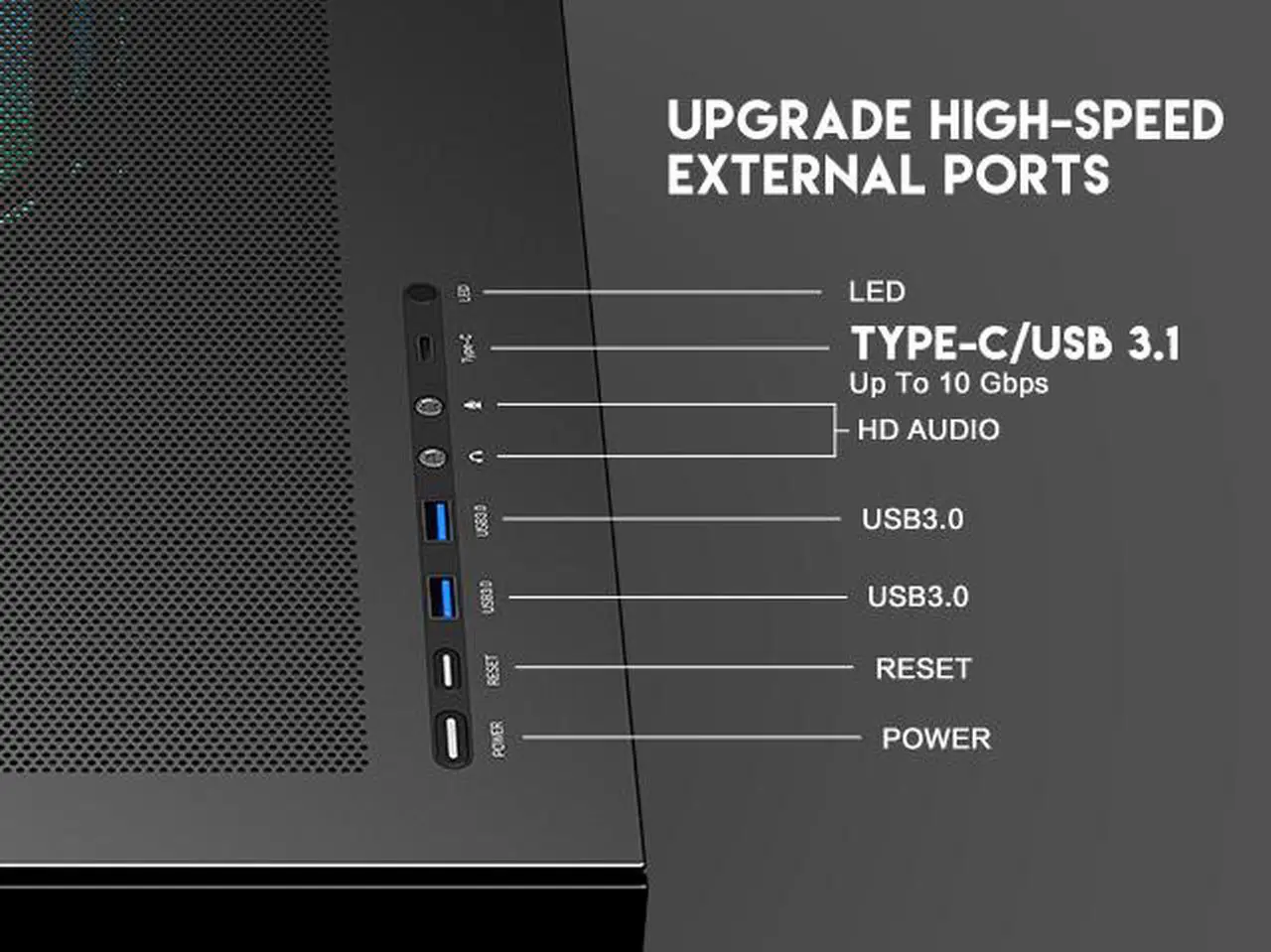 Alt view image 4 of 15 - DIYPC  Vanguard-F2-BK -Black Dual USB3.0 and Type C Tempered Glass ATX Full Tower Gaming Computer Case w/ 4 x 140mm ARGB PWM Fans (3 x MB Side, 1 x Rear) Pre-Installed. Support BTF Back Plug MB.