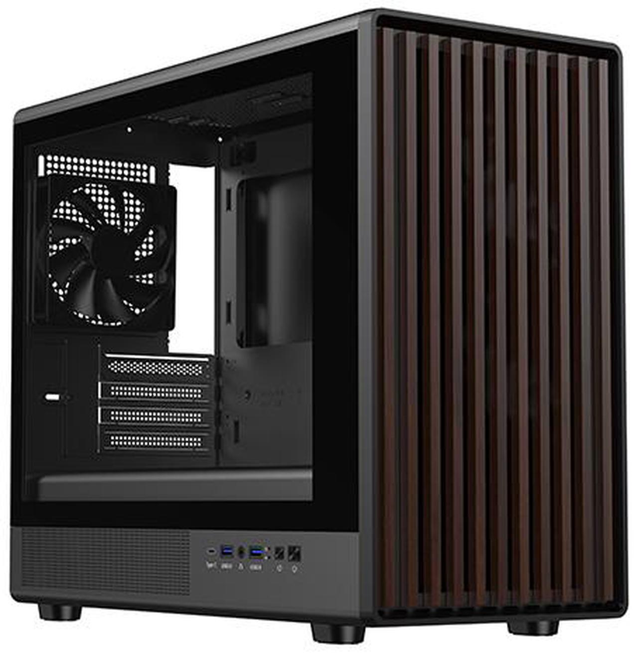 Main image of DIYPC DIY-mATX06-Wood Black USB3.0 /Type C Micro ATX Mid Tower Gaming Computer Case w/ Tempered Glass Side Panel and Walnut Wood Front Panel / 4 x PWM Fans Pre-Installed
