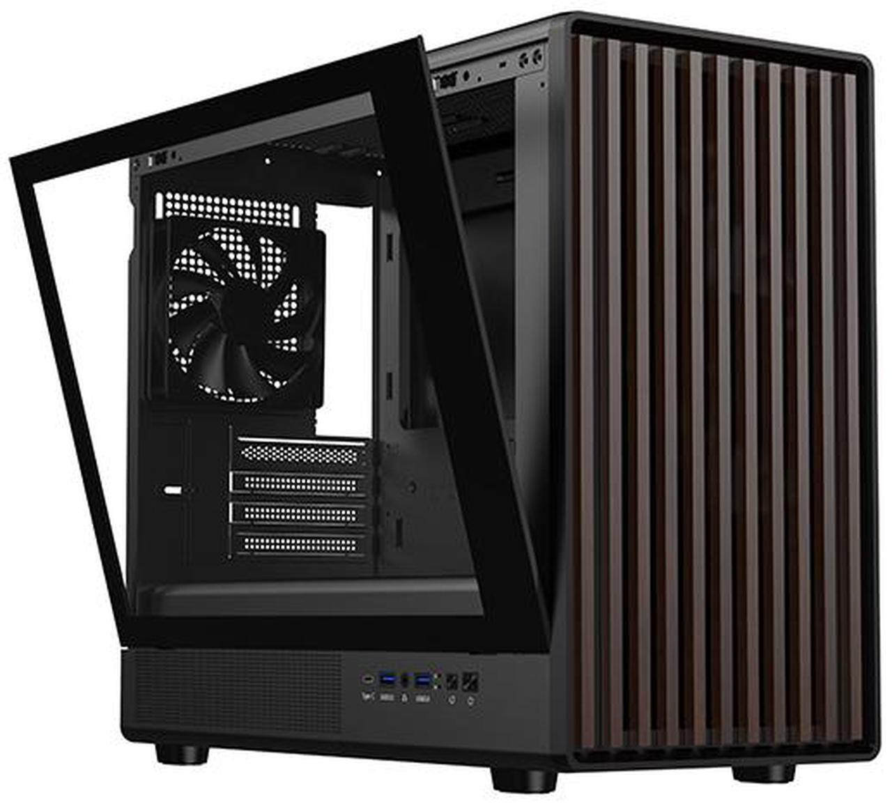 Alt view image 3 of 15 - DIYPC DIY-mATX06-Wood Black USB3.0 /Type C Micro ATX Mid Tower Gaming Computer Case w/ Tempered Glass Side Panel and Walnut Wood Front Panel / 4 x PWM Fans Pre-Installed