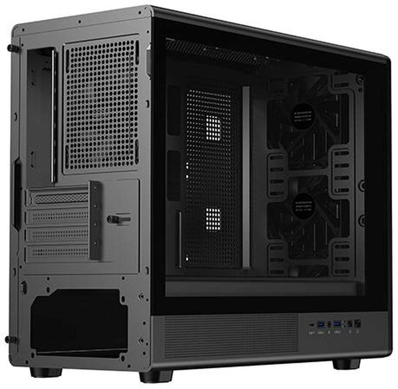 Alt view image 13 of 15 - DIYPC DIY-mATX06-Wood Black USB3.0 /Type C Micro ATX Mid Tower Gaming Computer Case w/ Tempered Glass Side Panel and Walnut Wood Front Panel / 4 x PWM Fans Pre-Installed