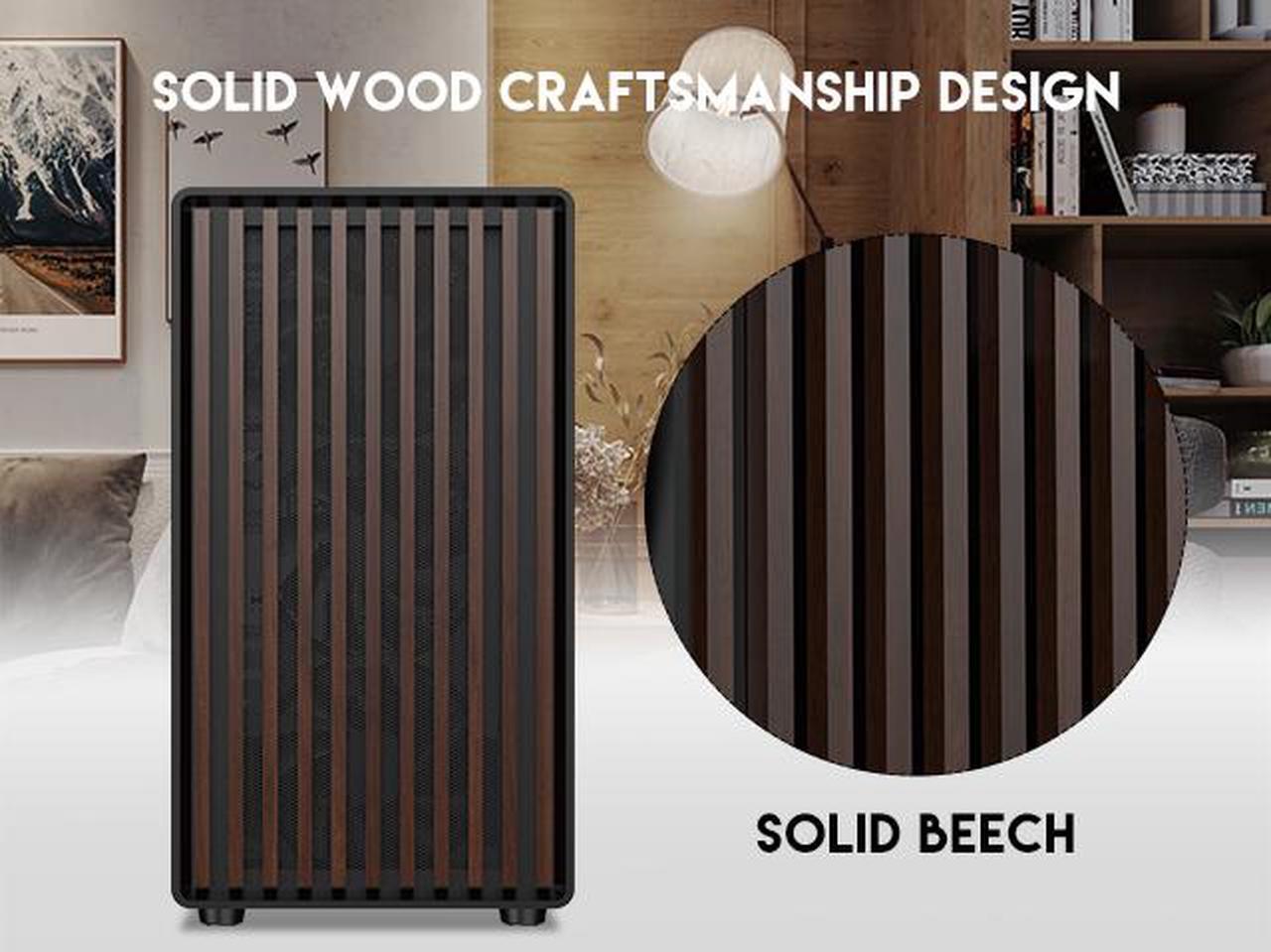Alt view image 4 of 15 - DIYPC DIY-mATX06-Wood Black USB3.0 /Type C Micro ATX Mid Tower Gaming Computer Case w/ Tempered Glass Side Panel and Walnut Wood Front Panel / 4 x PWM Fans Pre-Installed
