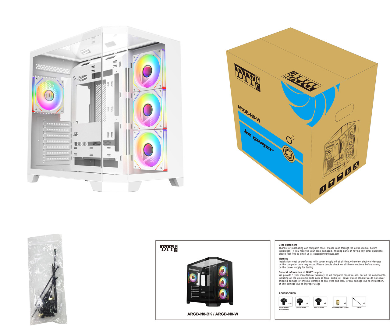 Open Box: DIYPC ARGB-N8-W White Case (Computer Cases - ATX Form) - Newegg.ca - Open Box condition - Image 16