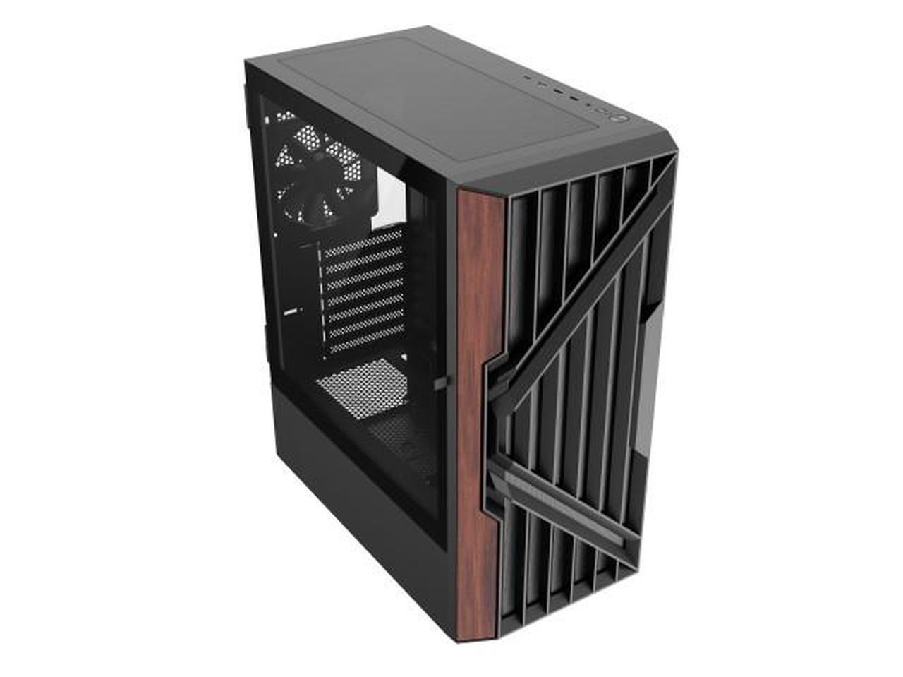 Alt view image 3 of 9 - DIYPC DIY-G18-WD Black USB3.0 /Type C ATX Mid Tower Gaming Computer Case w/ Tempered Glass Side Panel and Walnut Wood Front Panel. 4 x 120mm PWM Fan Pre-Installed