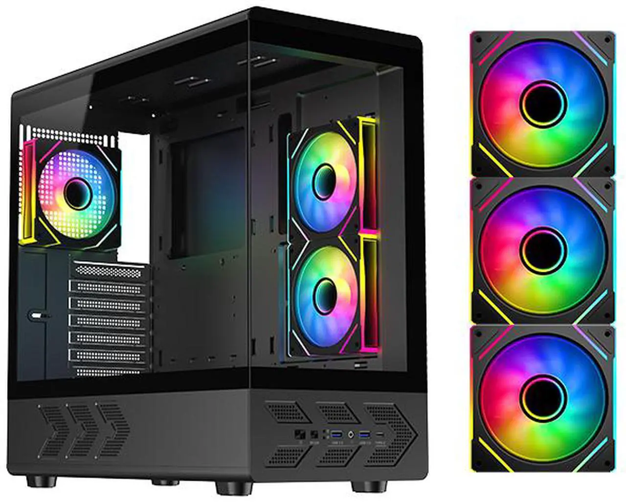 DIYPC IDX1-BK-ARGB Black USB3.0/ Type C Tempered Glass ATX Gaming Computer Case w/ Dual Tempered Glass Panel and 3 x ARGB PWM Fans (Pre-Installed)