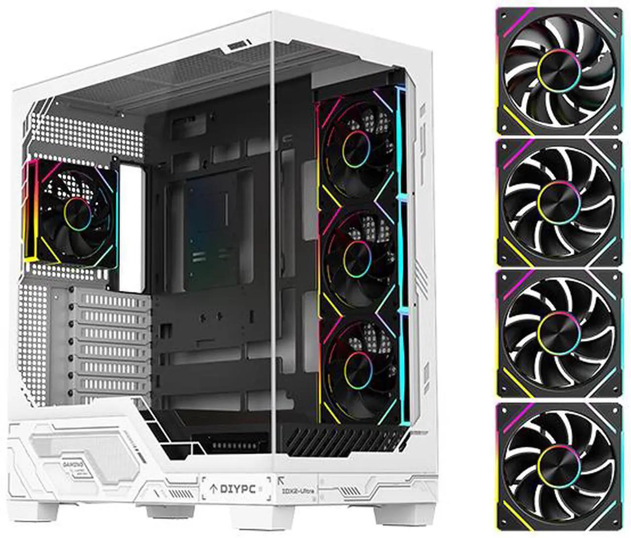 DIYPC IDX2-Ultra-ARGB Black USB3.0/Type C Tempered Glass ATX Gaming Computer Case w/ Dual Tempered Glass Panel and 4 x ARGB PWM Fans (Pre-Installed)