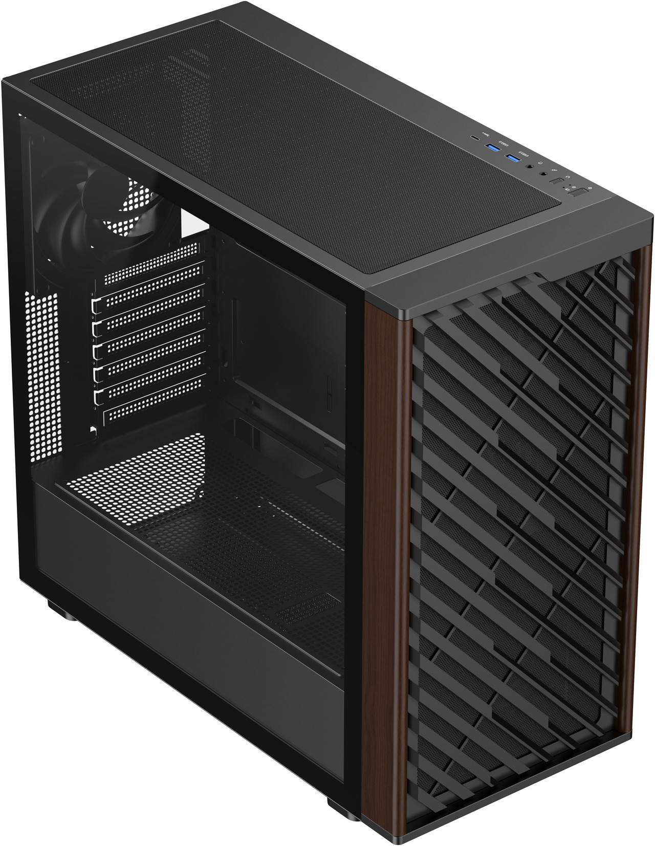 Open Box: DIYPC DIY-ATX28-Wood Black USB3.0 /Type C ATX Mid Tower Gaming Computer Case w/ Tempered Glass Side Panel and Walnut Wood Front Panel - Newegg.com - Open Box condition - Image 26