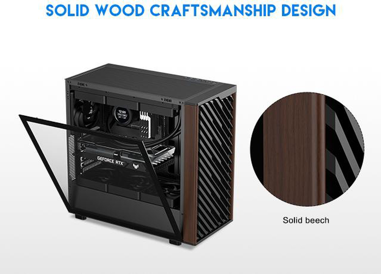 Open Box: DIYPC DIY-ATX28-Wood Black USB3.0 /Type C ATX Mid Tower Gaming Computer Case w/ Tempered Glass Side Panel and Walnut Wood Front Panel - Newegg.com - Open Box condition - Image 19