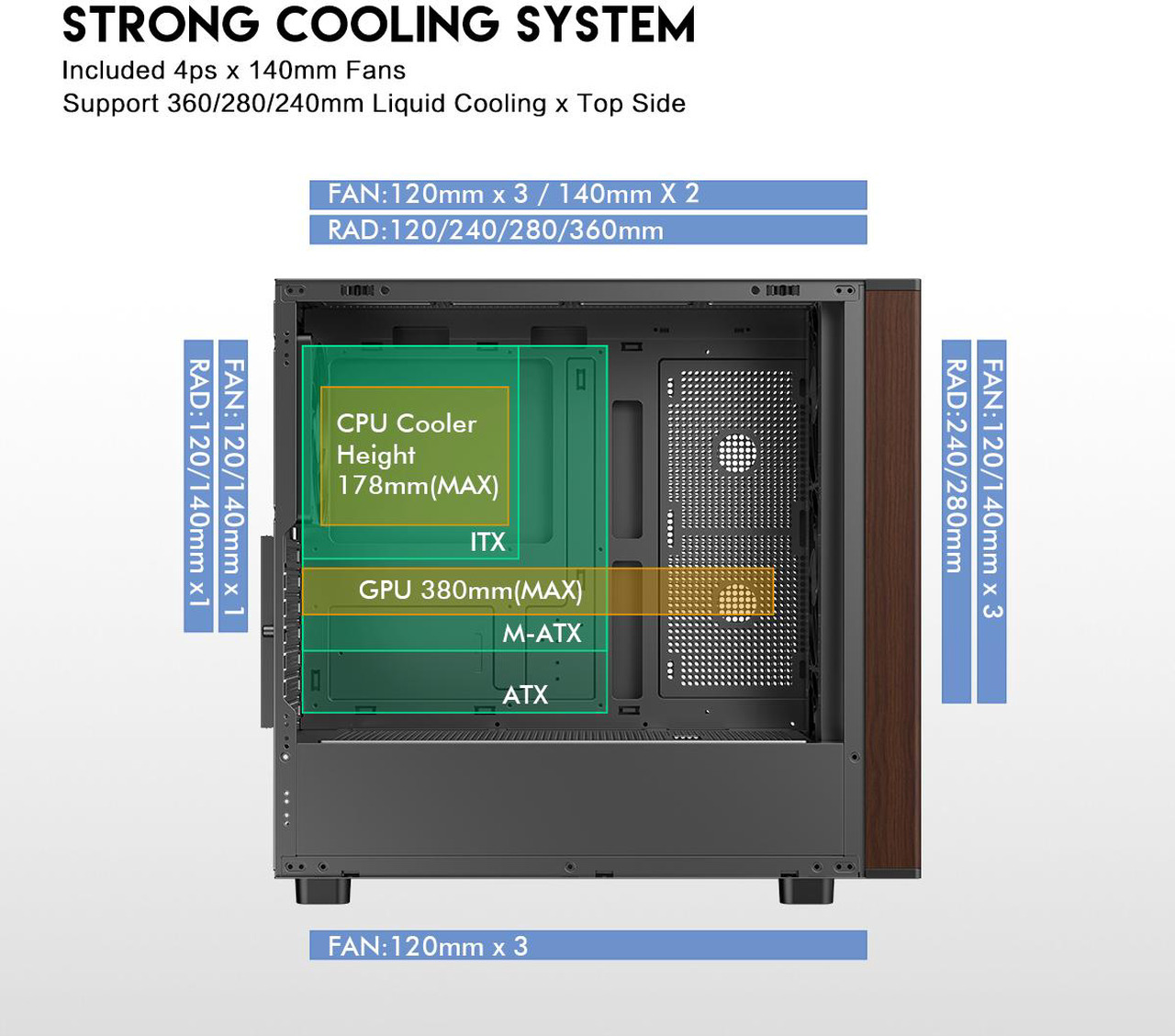 Open Box: DIYPC DIY-ATX28-Wood Black USB3.0 /Type C ATX Mid Tower Gaming Computer Case w/ Tempered Glass Side Panel and Walnut Wood Front Panel - Newegg.com - Open Box condition - Image 21