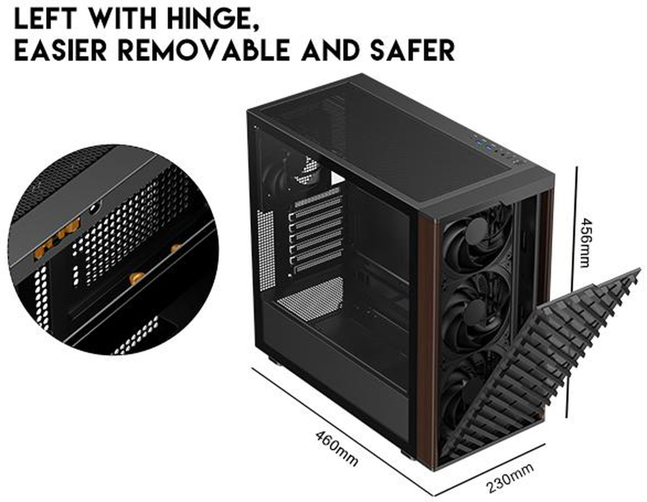 Open Box: DIYPC DIY-ATX28-Wood Black USB3.0 /Type C ATX Mid Tower Gaming Computer Case w/ Tempered Glass Side Panel and Walnut Wood Front Panel - Newegg.com - Open Box condition - Image 20