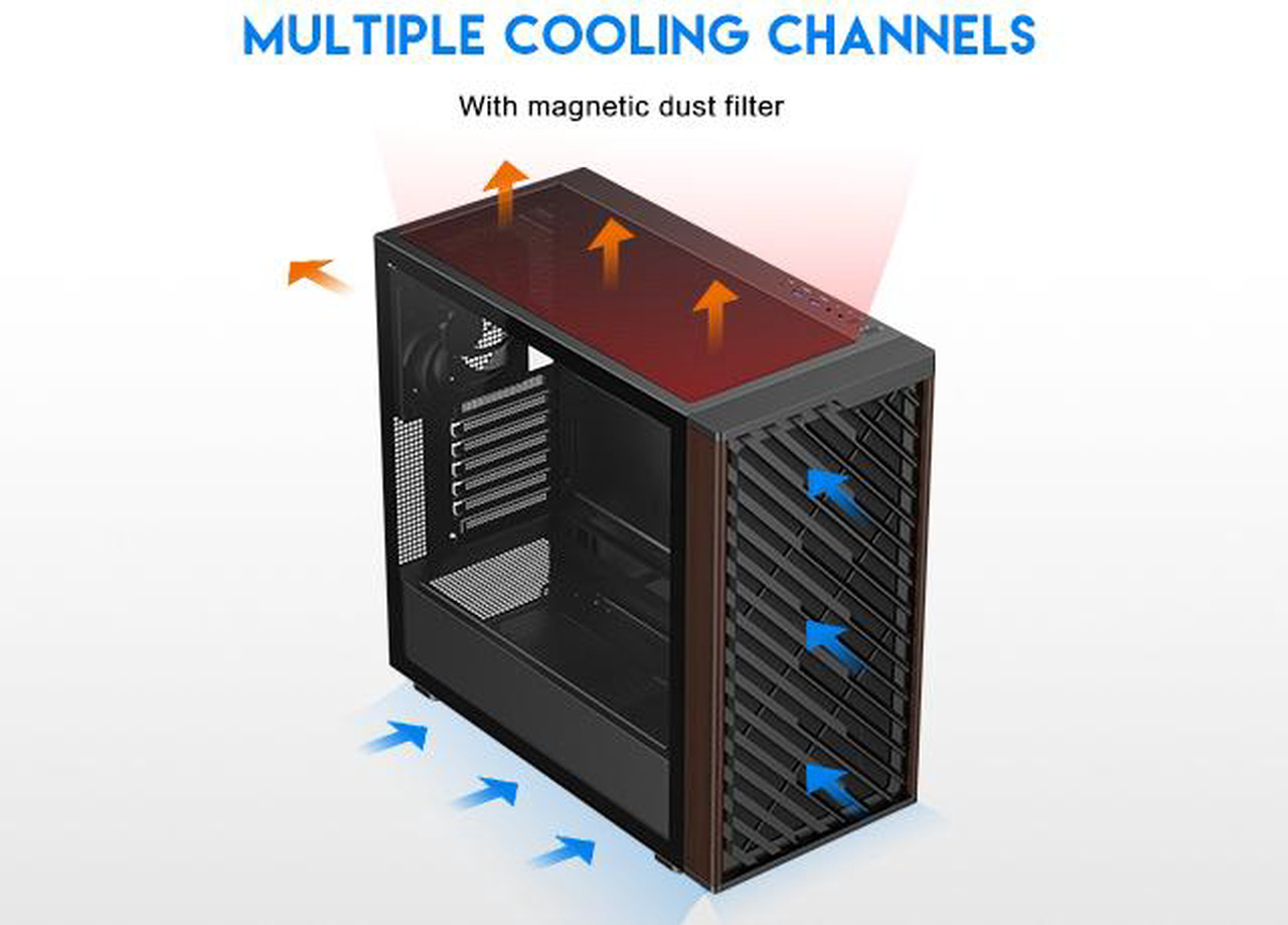 Open Box: DIYPC DIY-ATX28-Wood Black USB3.0 /Type C ATX Mid Tower Gaming Computer Case w/ Tempered Glass Side Panel and Walnut Wood Front Panel - Newegg.com - Open Box condition - Image 23